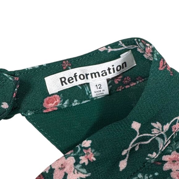 NWOT REFORMATION Raye Top Sz.12 Floral Green Tie Waist Open Back Boho Fairy - Picture 10 of 14